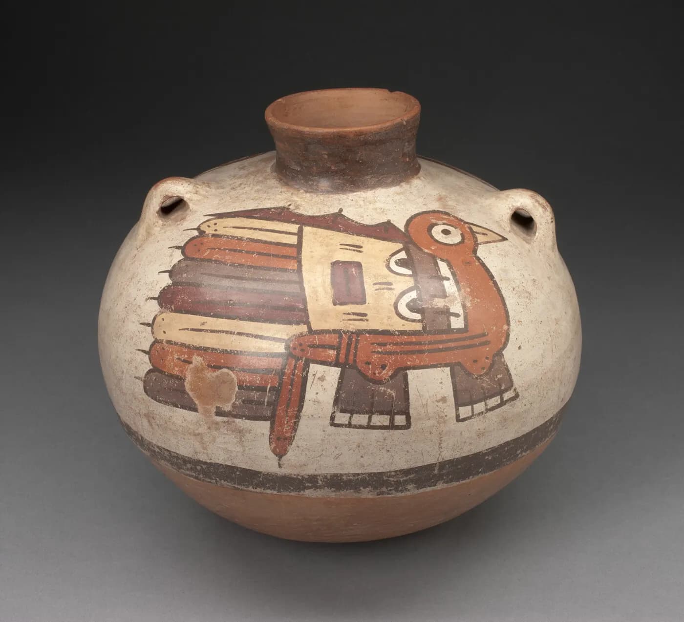 Museum work by Handled Jar Depicing Abstract Bird by Nasca