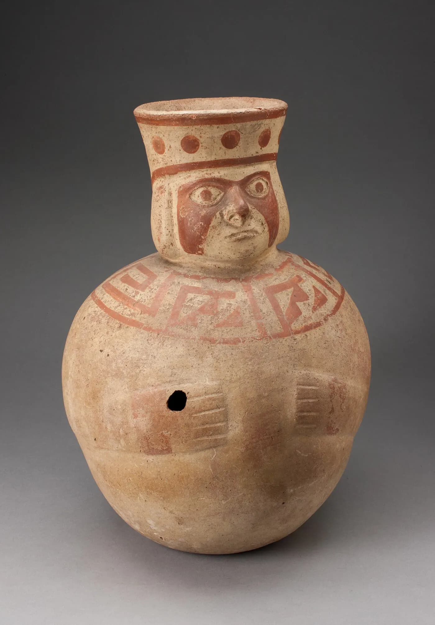 Museum work by Jar in the Form of an Abstract Figure with Modeled Head and Wide Collar by Moche